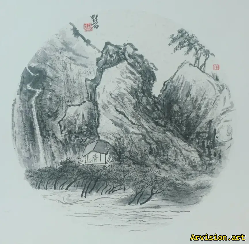 飞来峰水墨画 中国水墨画作品